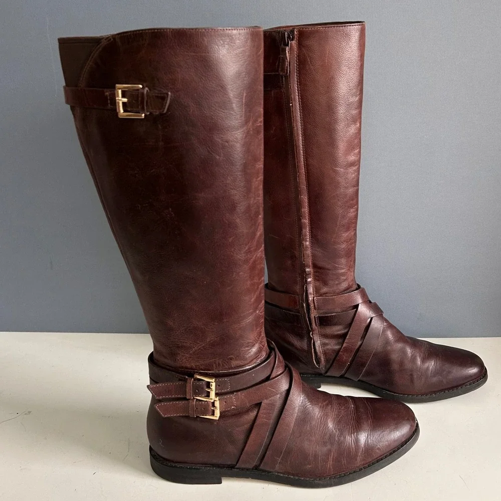 Cole Haan Tall Riding Boots Women's Size 9 Brown Buckles Quiet Luxury Equestrian